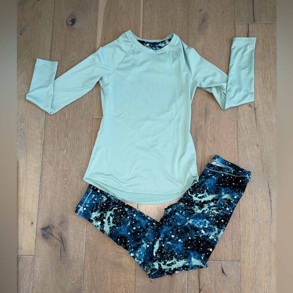 Two Piece Climate Right Pajama Set Size Small with fleece lining blue and teal